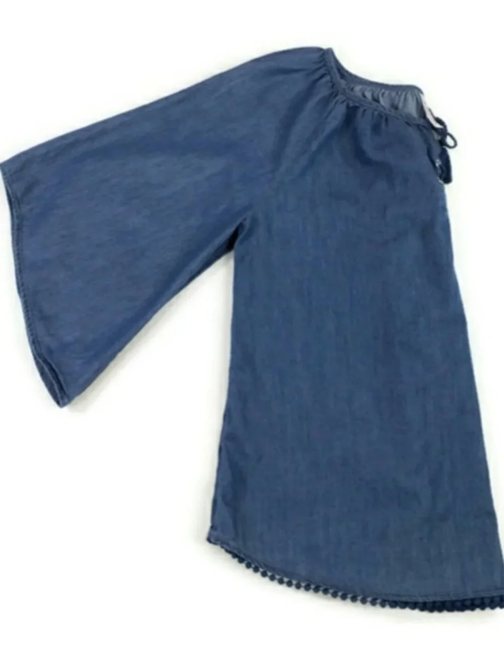 Justice Girls Chambray Lace Up Bell Sleeve Peasant Top Blue Size 18-20
